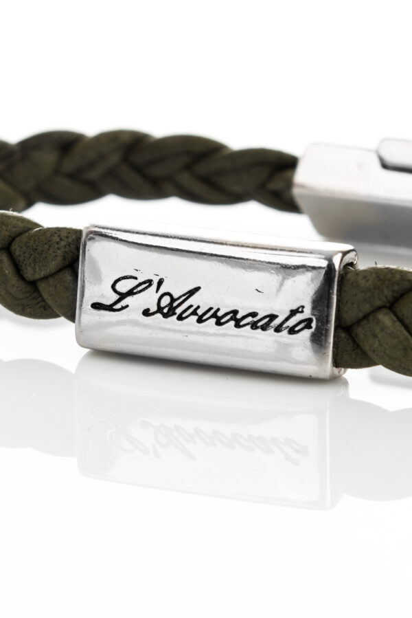 Vowen green leather bracelet “Eddy” – steel plate branded with L\\’Avvocato detail
