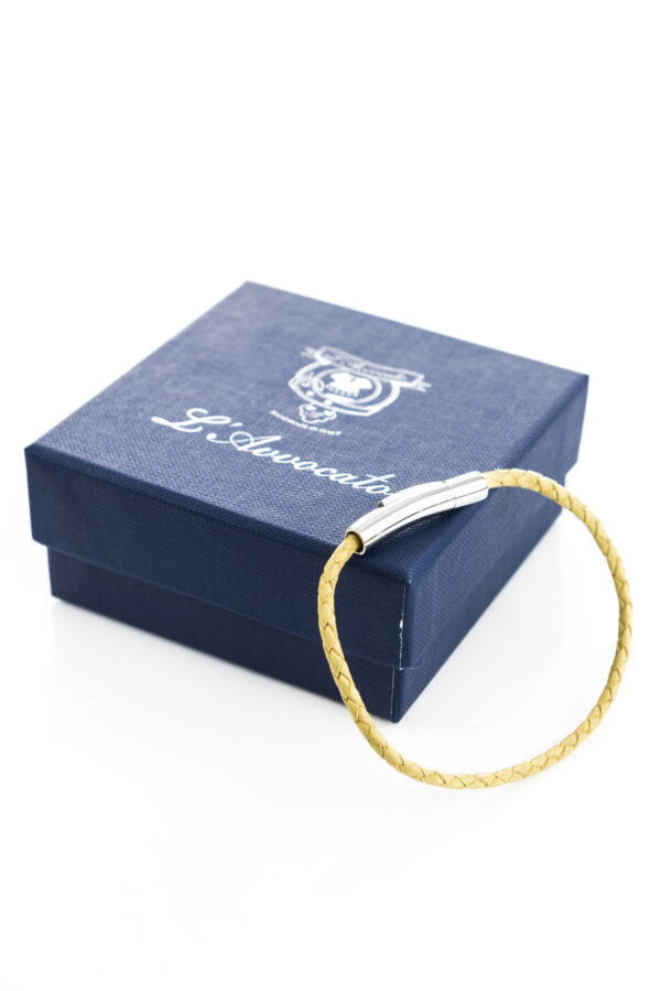 Bracciale in pelle intrecciata Skin Giallo L'Avvocato e confezione