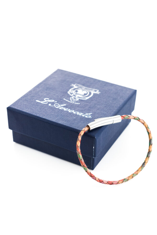 Bracciale in pelle intrecciata Skin Multicolor L'Avvocato e confezione